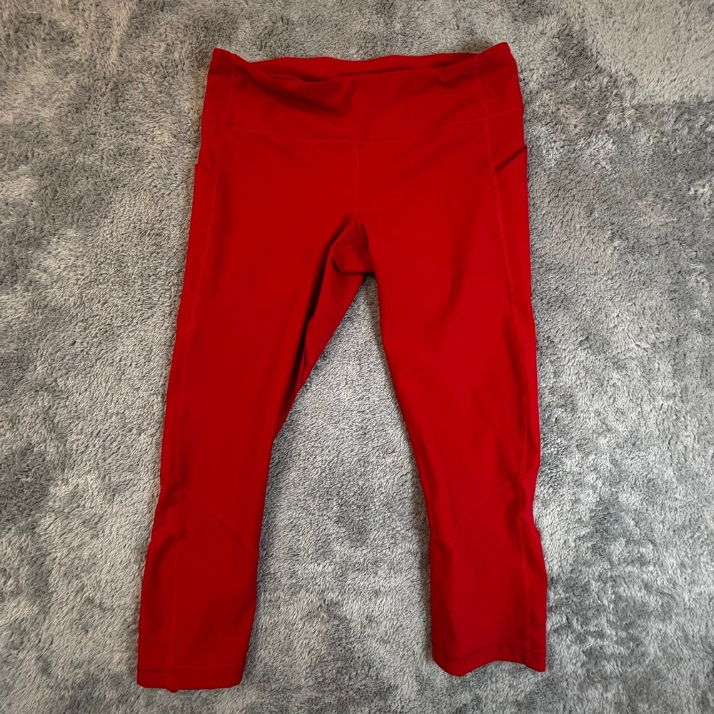 Lululemon Red High Rise Cropped Running Leggings with Pockets Womens